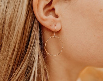 Natural Open Circle Earrings, Circle Drop Earrings, Simple Gold Hoops Earrings