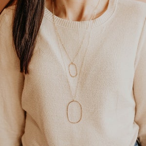 Oval Necklace, Delicate Gold Circle Oval Necklace, Long Oval Necklace, Long Gold Necklace, Open Circle Necklace, Hammered Oval Necklace