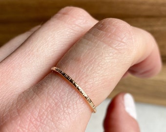 Tree Bark Thin Stacking Ring, Ultra Thin Gold Ring, Hammered Stacking Ring, Gold Fill Stacking Ring, Stackable Ring, Delicate Gold Ring,