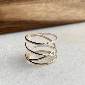 Mixed Metal Wrap Ring, Wraparound Ring, Gold or Sterling Silver Ring, Delicate Ring Set image 1