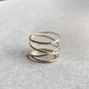 Mixed Metal Wrap Ring, Wraparound Ring, Gold or Sterling Silver Ring, Delicate Ring Set image 2