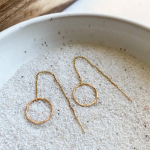 Open Circle Threader Earrings, Long Chain Earrings, Long Dangle Earrings, Dainty Everyday Earring, Pull Thru Earrings