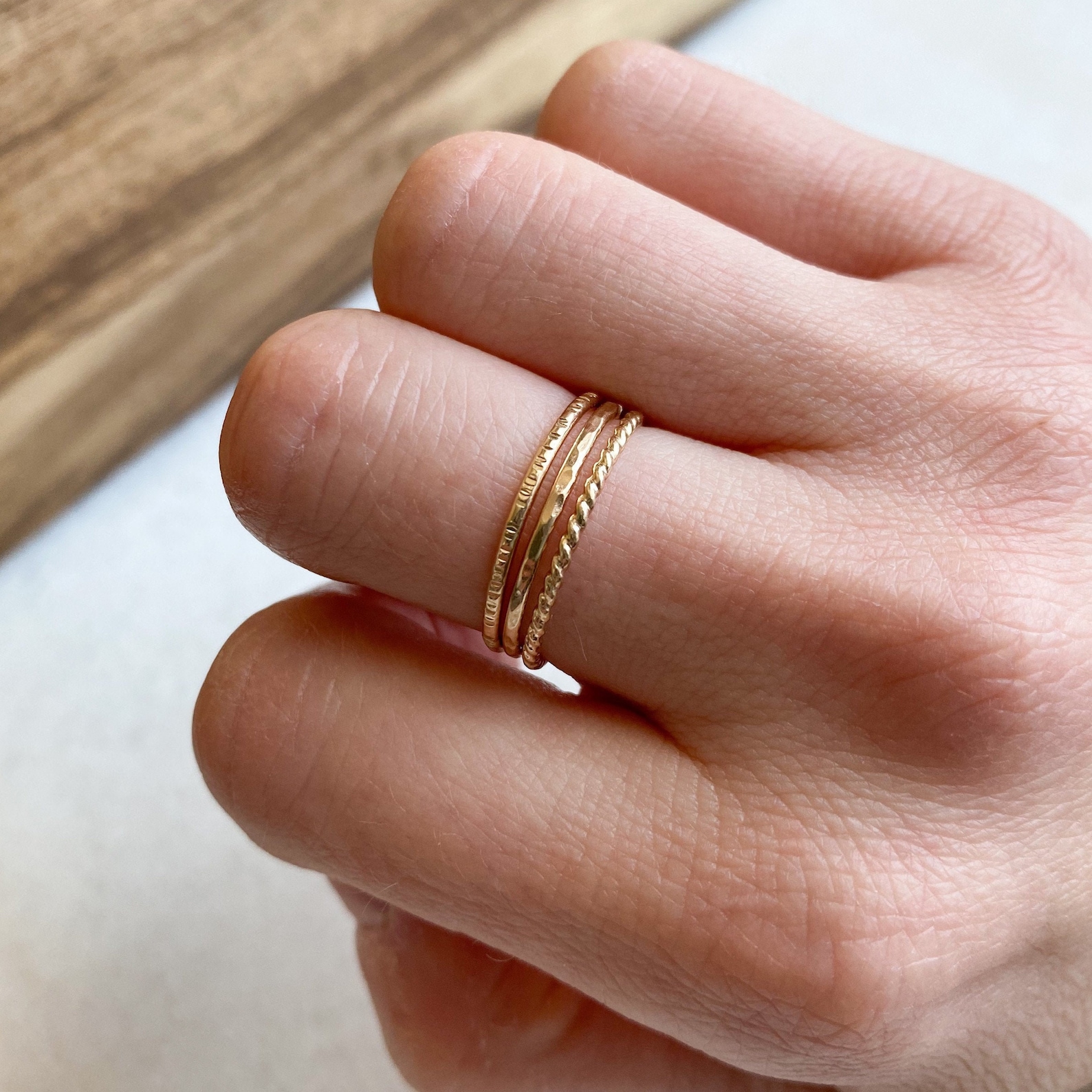 HEATHER'S FAV, Stackable Gold Rings, Set of 3 Stacking Rings, Textured ...