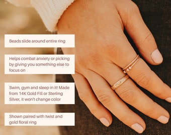 TOFBS Set De 4 Anillos Fidget Para Ansiedad – Ajustables Con Cuentas Móviles, Regalo Para Mujeres Y Hombres