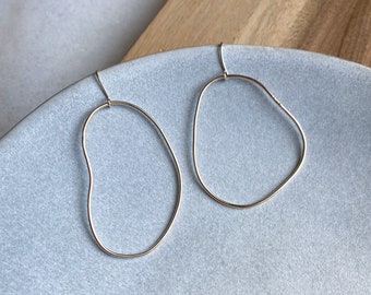 Abstract Earrings, Asymmetrical Earrings, Gold Earrings, Circle Earrings, Simple Gold Hoops Earrings, Hoop Drop Earrings, Long Gold Earrings