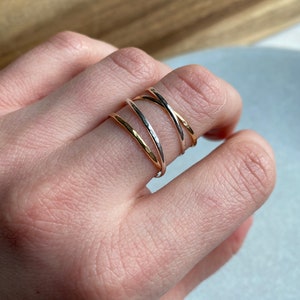 Mixed Metal Wrap Ring, Wraparound Ring, Gold or Sterling Silver Ring, Delicate Ring Set image 5