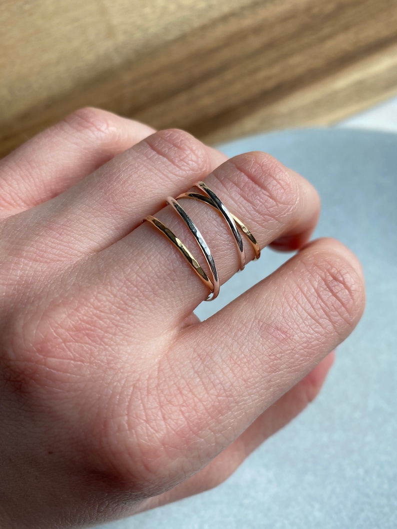Mixed Metal Wrap Ring, Wraparound Ring, Gold or Sterling Silver Ring, Delicate Ring Set image 5
