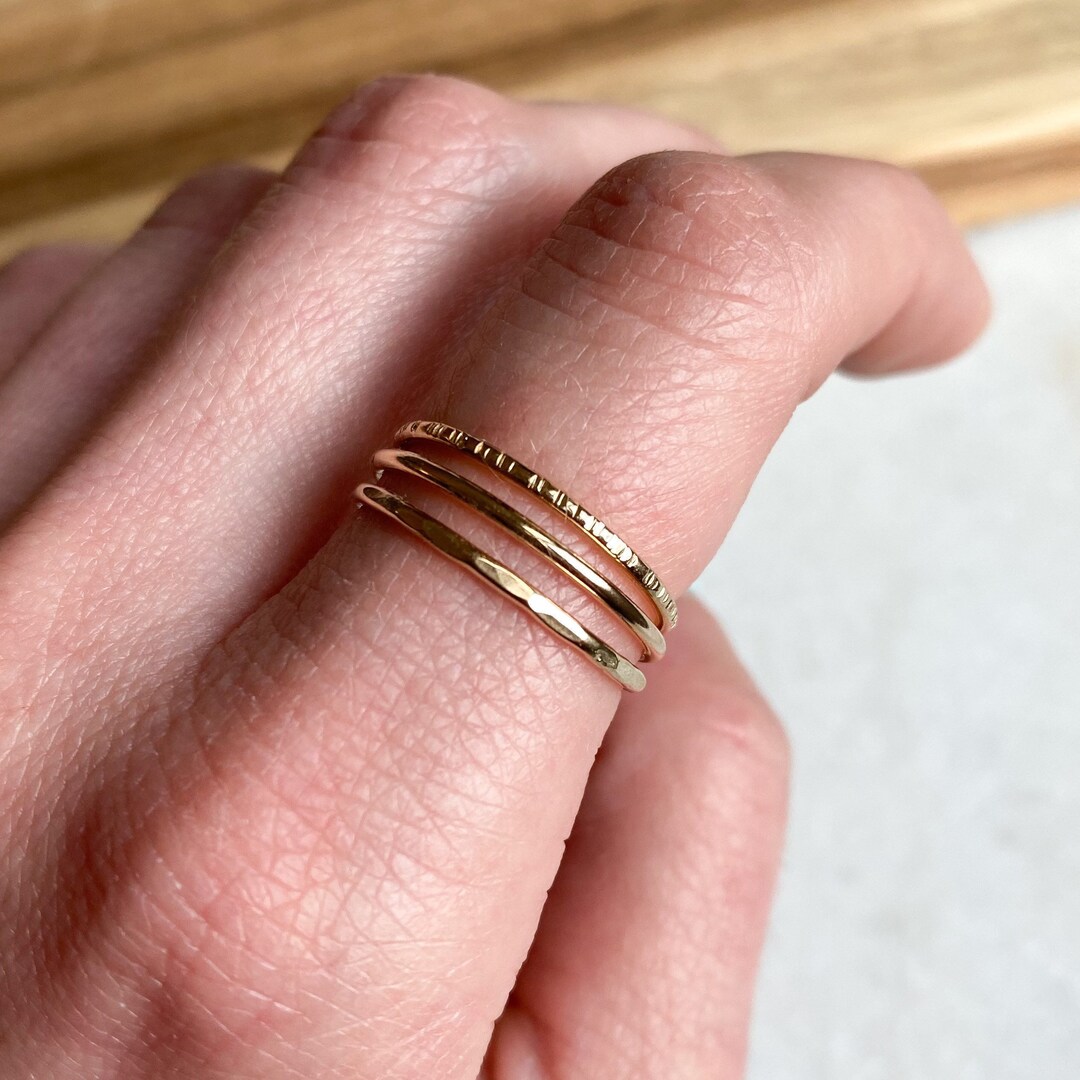 Stacking Ring Set, Ultra Thin Gold Ring, Hammered Stacking Ring, Gold