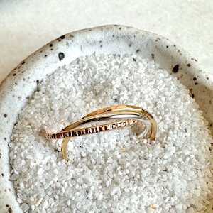 Mixed Metal Triple Band Rolling Ring, Bandes entrelacées, Anneau entrelacé, Anneau d'anxiété Fidget
