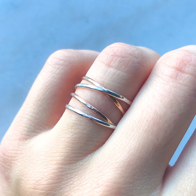 Mixed Metal Wrap Ring, Wraparound Ring, Gold or Sterling Silver Ring, Delicate Ring Set image 4