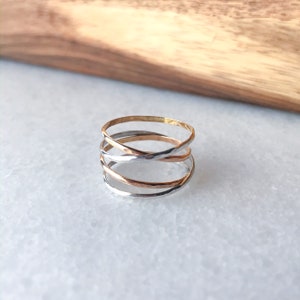 Mixed Metal Wrap Ring, Wraparound Ring, Gold or Sterling Silver Ring, Delicate Ring Set image 3