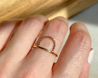 Arc Ring, Half Circle Ring, Gold Stacking Rope Ring