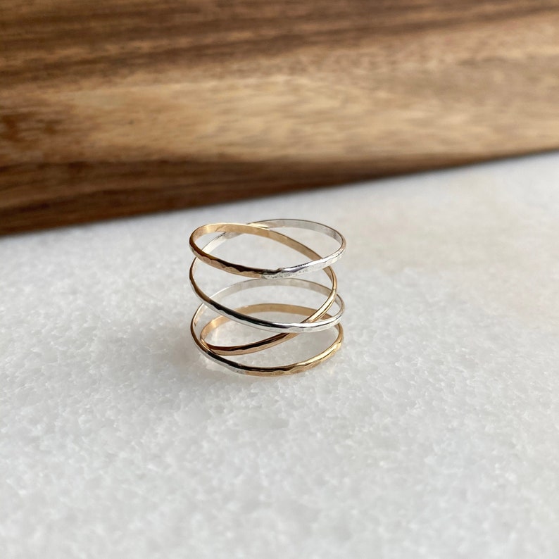 Mixed Metal Wrap Ring, Wraparound Ring, Gold or Sterling Silver Ring, Delicate Ring Set image 1