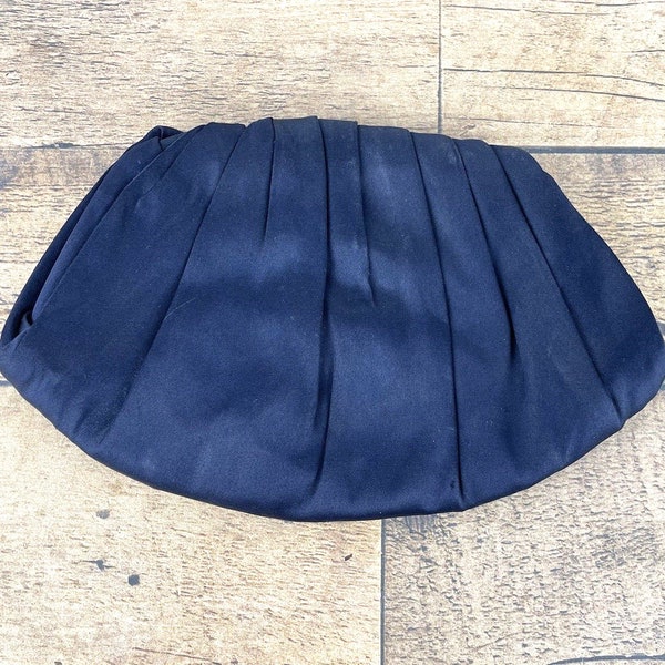 Black Satin Clutch, Vintage, Timeless Classic, Convertible, Handle Silk Lined 1950s, Evening Bag