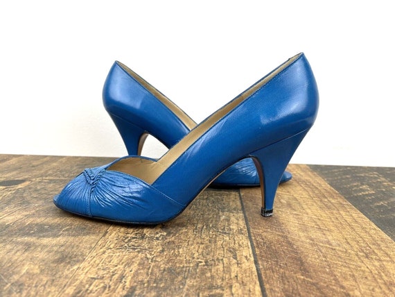 Vintage Evan Picone Shoes Royal Blue Leather Size… - image 3