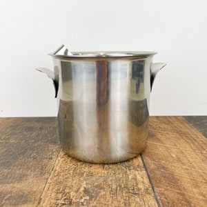 Vintage Stainless Steel Ice Bucket Matching Tongs South Korea MCM Minimalist Bar