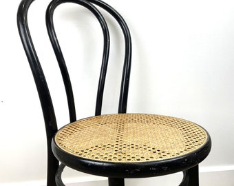 Bentwood Chair, Thonet Style 18, Drevounia, Czechoslovakia, Black, Rattan Seat, 1970s