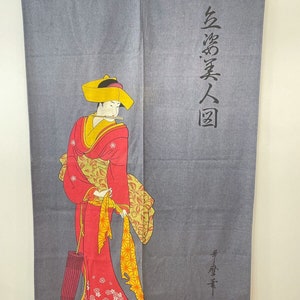 Door Hanging, Vintage, Japanese, Door Panel, Geisha, Divider, Indigo Blue Canvas, Privacy