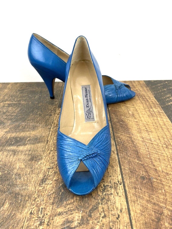 Vintage Evan Picone Shoes Royal Blue Leather Size… - image 4