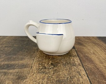 Shaving Mug, Vintage,Shave Cup, White, Stoneware, Blue Edging, Round, Farmhouse Rustic, Cottagecore