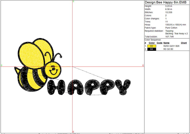 Bee Happy Machine Embroidery File Design Be Happy Inspiration Digital