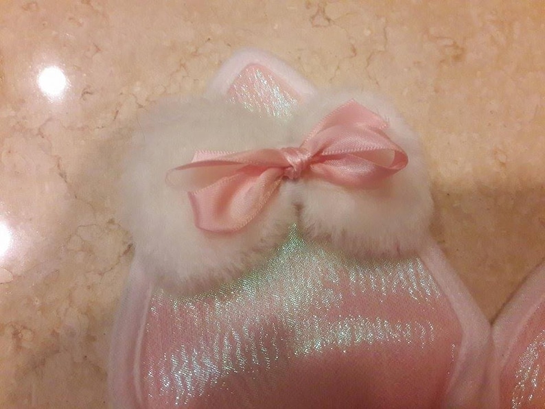 White /& Pink Faux Fur Bunny Ears Hairband