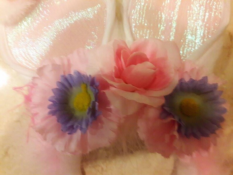 White /& Pink Faux Fur Bunny Ears Hairband
