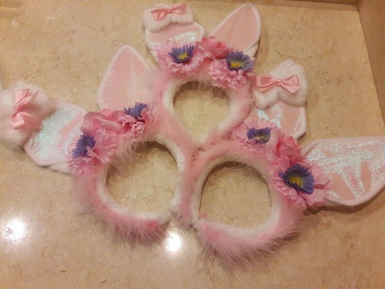 White /& Pink Faux Fur Bunny Ears Hairband
