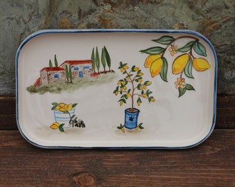 Hand-Painted Rustic Countryside Ceramic Tray