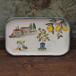Chic Rustic Ceramic Serving Tray - Hand-Painted Countryside Design for Kitchen Use or Anniversary Gift
