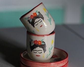 Set of 2 Frida Kahlo Coffee Cups and Saucers, Frida Coffee Mug, Espresso Cup - Coffee Lover's Gift, Gifts for Her, Gifts for Best Friend