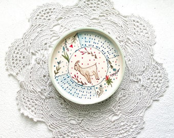 Artisanal Handmade Ceramic Plates with Goat Drawings, Set of 2 - Perfect Hostess Gift & Home Decor