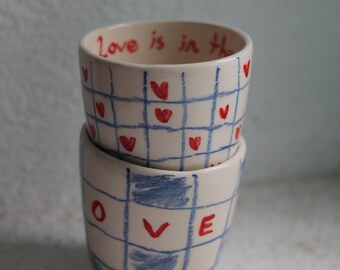 Handmade Ceramic Love Mugs - Set of 2 - Gift for Her