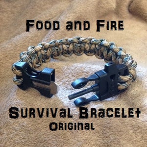 Food and Fire Survival Bracelet 1 Original 8-in-1 survival kit flint firestarter, whistle paracord bracelet image 2