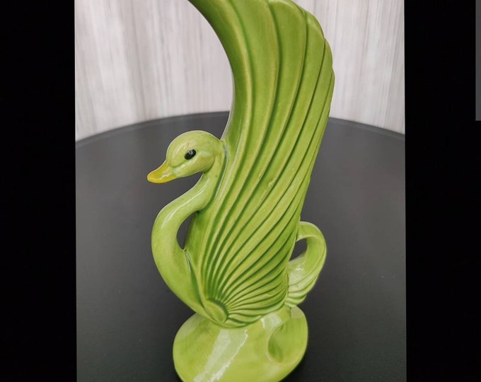 Art Deco Style Vintage Swan Vase Moss Green Etsy