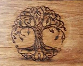 Pyrographed Upcycled Wood Cigar Box, One Image on Front Only