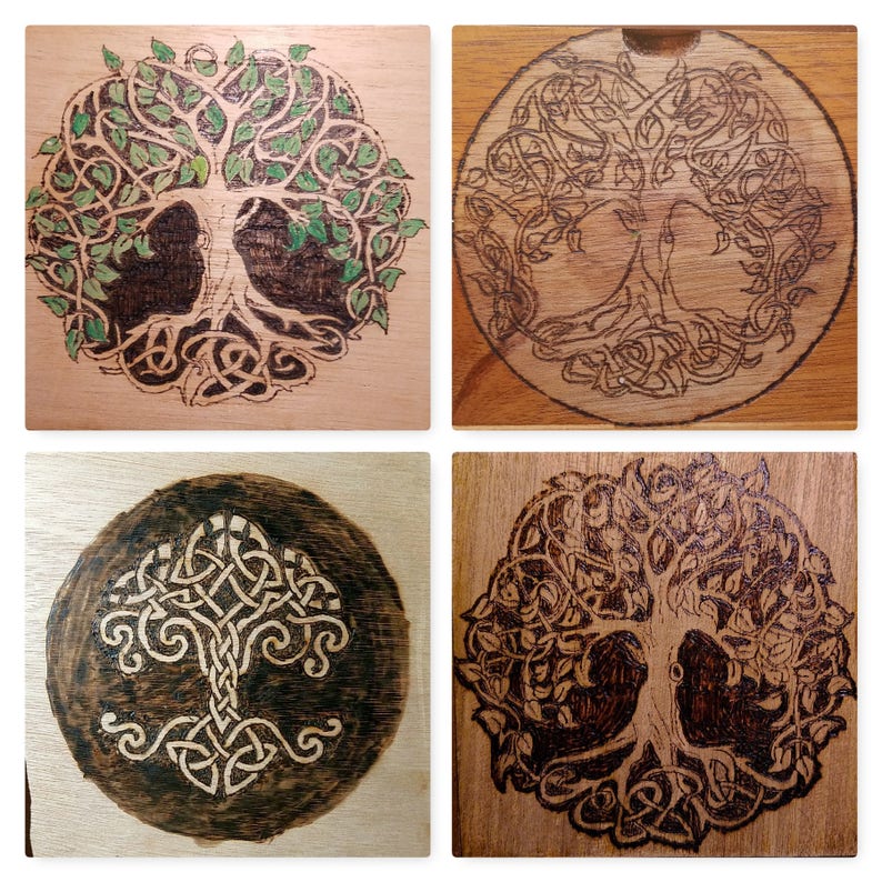 Pyrographed Upcycled Wood Cigar Box, One Image each on Front, Left side, and Right Side image 2