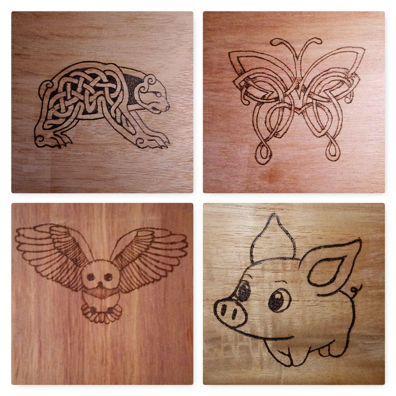 Pyrographed Upcycled Wood Cigar Box, One Image each on Front, Left side, and Right Side image 3