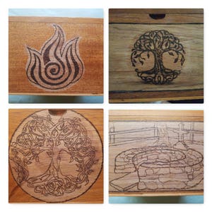 Pyrographed Upcycled Wood Cigar Box, One Image each on Front, Left side, and Right Side image 4