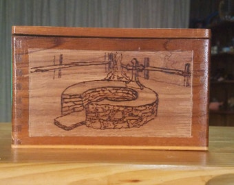 Pyrographed Upcycled Wood Cigar Box, One Image each on Left side and Right Side