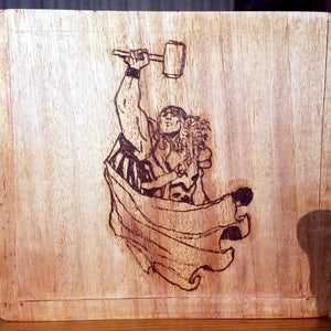 Pyrographed Upcycled Wood Cigar Box, One Image each on Front, Left side, and Right Side image 1