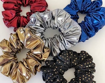 Gold Metallic Scrunchie, Silver, Red Blue, Christmas Scrunchie, liquid metal, holo New Years scrunchie