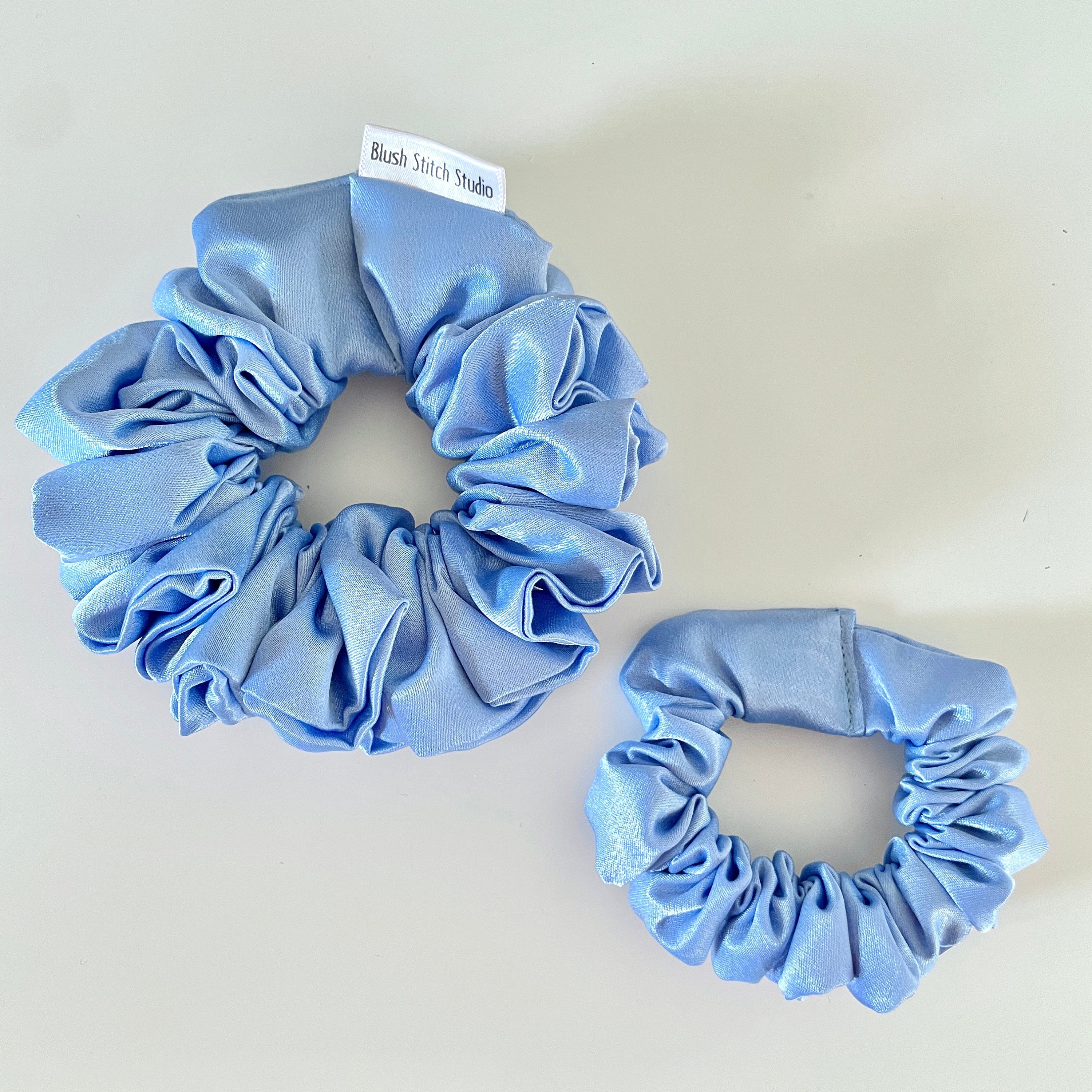 Periwinkle Blue Satin Scrunchie, Large Light Pastel Blue Satin Scrunchie, Bridal Satin Scrunchies, Bridesmaid Gift, BlushStitchStudio