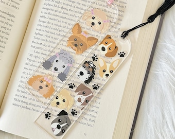 Dog Clear Acrylic Bookmark. Paw Print corgi poodle bookmark gift