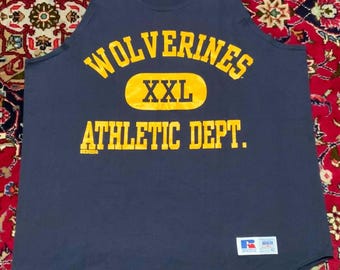 Vintage 90s Michigan Wolverines XXL Athletic Dept Navy Tank Top Size Large USA