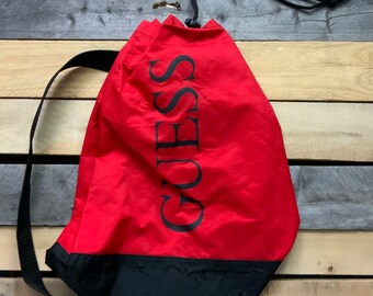 Vintage 90s Guess Red & Black Drawstring Bag with One Strap
