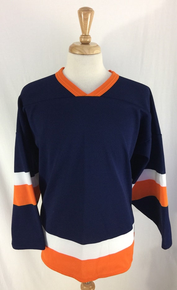 blue and orange hockey jersey