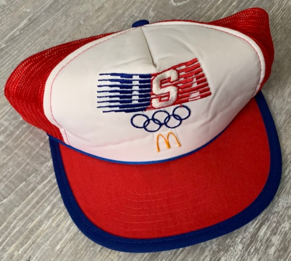 Vintage 80s USA Olympics Red & White Snapback Hat