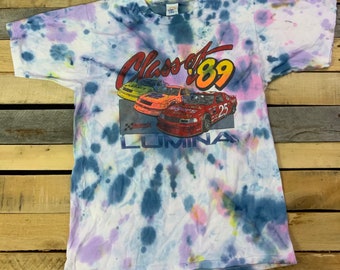 Vintage 80s Class of 1989 NASCAR Lumina Loud Tie DyeT Shirt Size Medium Made In USA
