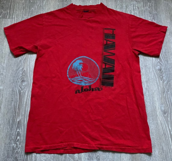 Vintage 80s Hawaii Aloha Red Tourist T shirt Sz Me